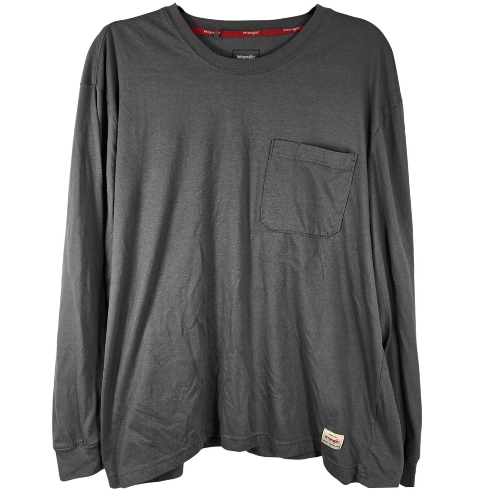 Wrangler Work T-Shirt Men's XL Gray Long Sleeve Pocket Tee Recycled Cotton Blend